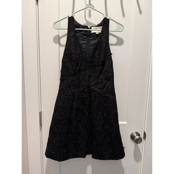 Anthropologie Leifsdottir Black Floral Lace V-Neck A-Line Party Dress Size 4 - Picture 2 of 5